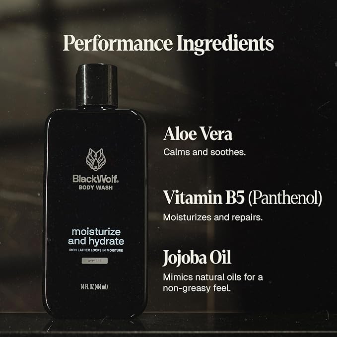 Black Wolf Sonic Scrubber Pro & Moisturizing Body Wash Set - Men's Shower & Bathroom Essentials Gift Set for Dry, Dehydrated, & Sensitive Skin - Hydrating Bodywash & Vibrating Face & Body Scrubber