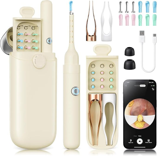 Loyker Ear Wax Removal, Ear Cleaner with 1080P Camera, Ear Cleaning Kit with 12 Ear Pick, Visual Ear Picker Earwax Remover Tweezers with 6LED Light, Ear Camera for iPhone, iPad, Android Phones, White