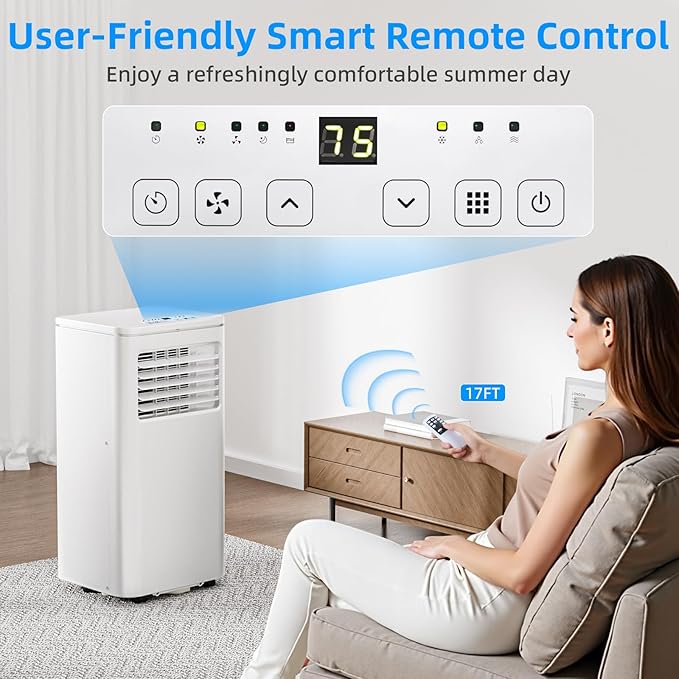 Antarctic Star 8000 BTU Portable Air Conditioner, 4-in-1 AC Unit with Cooling, Dehumidifier & Fan Modes, Sleep Mode, 24H Timer & Remote Control, Moving Wheels & Window Installation Kit