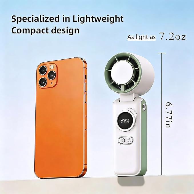 Handheld Portable Air Conditioners Fan with Semiconductor Cooling - 6000mAh Rechargeable 3-in-1 Mini AC Fans (Hand/Neck/Desk),199 Speed/5 Gear,Personal Turbo Fan for Outdoor Travel Beach Home (Green）
