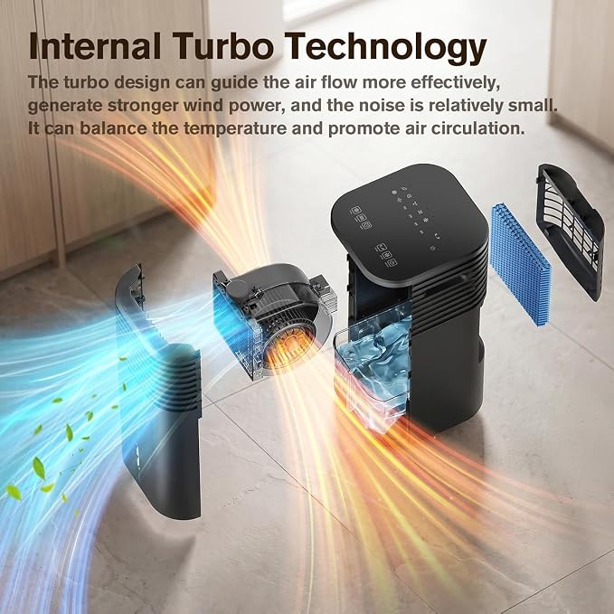 3-IN-1 Portable AC Unit with Remote, 24" Windowless Portable Air Conditioner, 15H Timer & 120°Oscillation, 2-Gal Tank, 3 Modes & 3 Speeds, Ultra-Quiet Ventless Swamp Cooler for Home Office, Inky