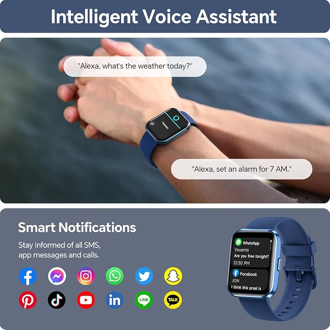 Smart Watch for Men/Women Android & iPhone, 1.85" Touchscreen Smartwatch with Answer/Make Calls, Fitness Watch with 3ATM Waterproof, 120+ Sport Modes, Heart Rate/Sleep/SpO2 Monitor,Pedometer, Alexa