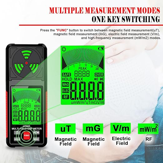 EMF Meter, 3-in-1 Portable Electromagnetic Field Radiation Detector Handheld EMF Tester for EF, RF, MF, WiFi Signal, Radio Frequency Detector Suitable for Home Office EMF Inspections Ghost Hunting