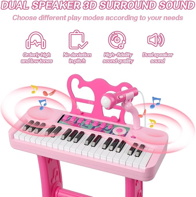 Kids Piano, 37 Keys Toddler Piano Keyboard Toy Electronic Musical Instrument Educational Toy with Microphone, 2 Speakers, Record Playback, Christmas Birthday Gift for 3+ Years Old