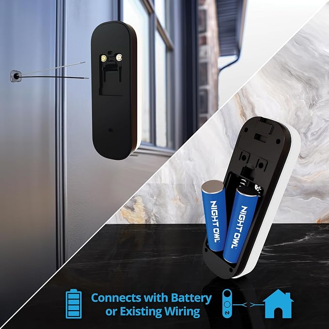 Night Owl 2K Wi-Fi Smart Dual-Powered Video Doorbell with Chime - Black