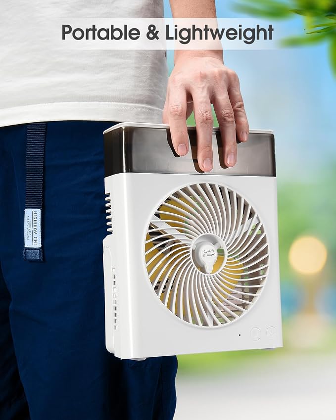 JINLICTE Portable Misting Fan,【Max 15H Runtime】 8-Inch Rechargeable Water Cooling Mist Fan with 600mL Water Tank, Quiet USB Battery Powered, Perfect for Camping Home Outside Office Travel
