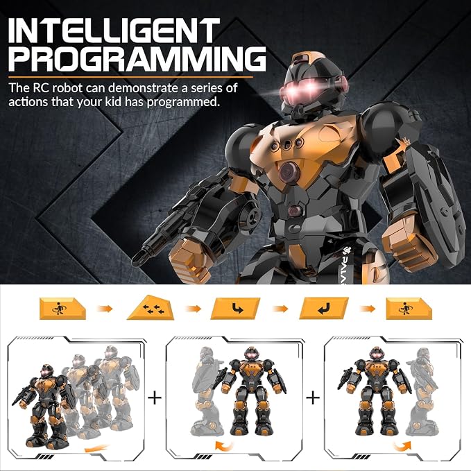 STEMTRON Robot Toys for Kids, Programmable Remote Control Robot with Intelligent Gesture Sensing, Recharge, Singing & Dancing Mode, Launcher (Brown)