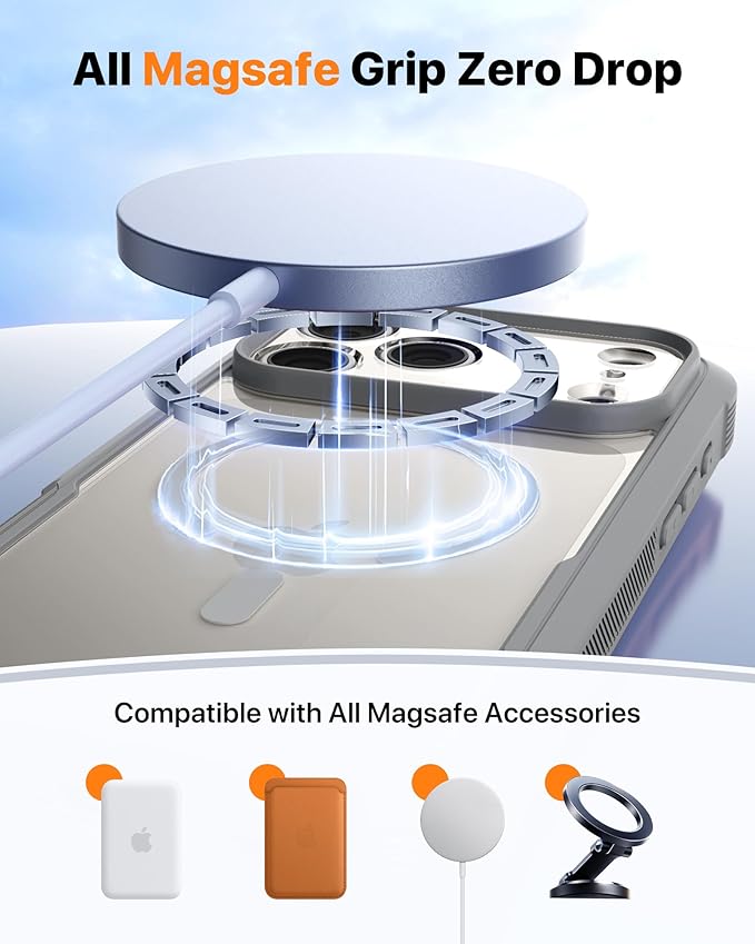 Diaclara Magnetic Designed for iPhone 17 Pro Case Full Body Bumper,[Compatible with MagSafe] Military Drop Proof Cover with Built-in Touch Sensitive Anti-Scratch Screen Protector, Grey Titanium