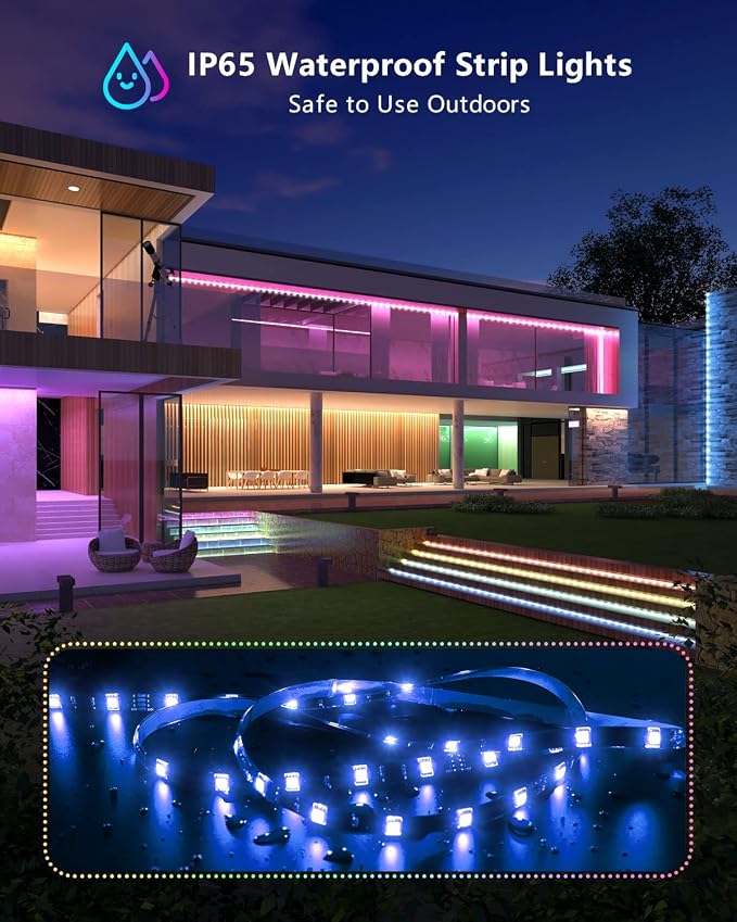 MIHEAL WiFi Wireless Smart Phone Controlled Led Strip Light Kit with DC12V UL Listed Power Supply Waterproof SMD 5050 32.8Ft(10M) 300leds RGB Music LED Light Strip Compatible with Android, iOS Alexa