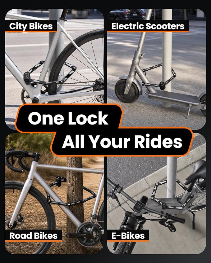 Sportneer Bike Lock - High Security Folding Bicycle Lock Art Certified - Bike Locks Heavy Duty Anti Theft with 3 Stainless Keys and Mount Bracket for Bicycles Scooter Ebike - 95cm/3.12ft, 2.86lbs