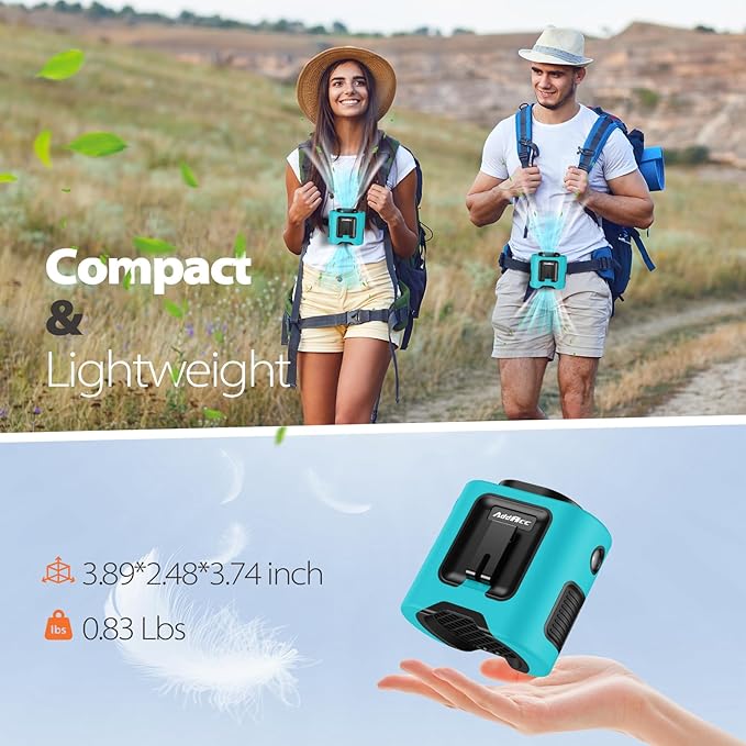 AddAcc Portable Waist Fan - 14500mAh Rechargeable Battery, 67Hrs Cooling Belt Fan, 5 Powerful Speed & 360° Rotatable, Hands-Free Clip On Waist With LED Light for Work Gift Camping Travel Outdoor