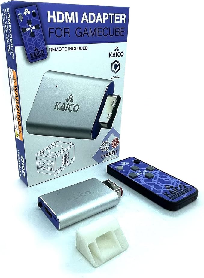 Kaico Gamecube HDMI Adapter for Nintendo Gamecube DOL-001 with GCVideo | Uses GCVideo with 2x line doubling, scanline options, pure digital output, remote control, and no external power