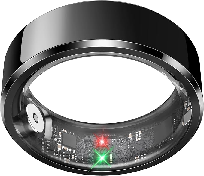 Smart Ring for Men, Fitness & Activity Tracker with Blood Pressure/Heart Rate Monitor, Sleep Tracker, Step Counter, IP68 Waterproof Ring for iOS & Android, Fast Charge, No Subscription (Black,Size9)