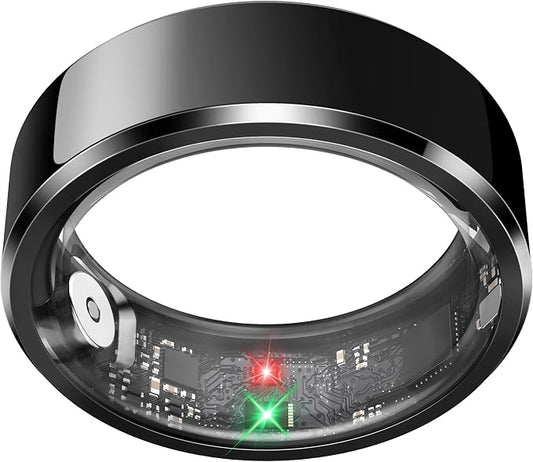 Smart Ring for Men, Fitness & Activity Tracker with Blood Pressure/Heart Rate Monitor, Sleep Tracker, Step Counter, IP68 Waterproof Ring for iOS & Android, Fast Charge, No Subscription (Black,Size10）
