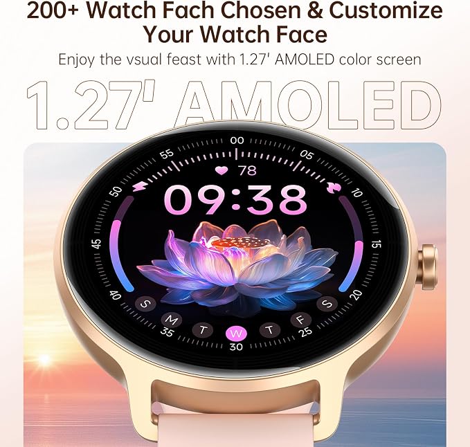 Smart Watch for Women, 1.27" HD AMOLED Smartwatch (Answer/Call) for iPhone/Android/Samsung, Fitness Tracker with 120+ Sport Modes, Heart Rate/Sleep/Health Monitor, IP68 Waterproof, 2 Bands