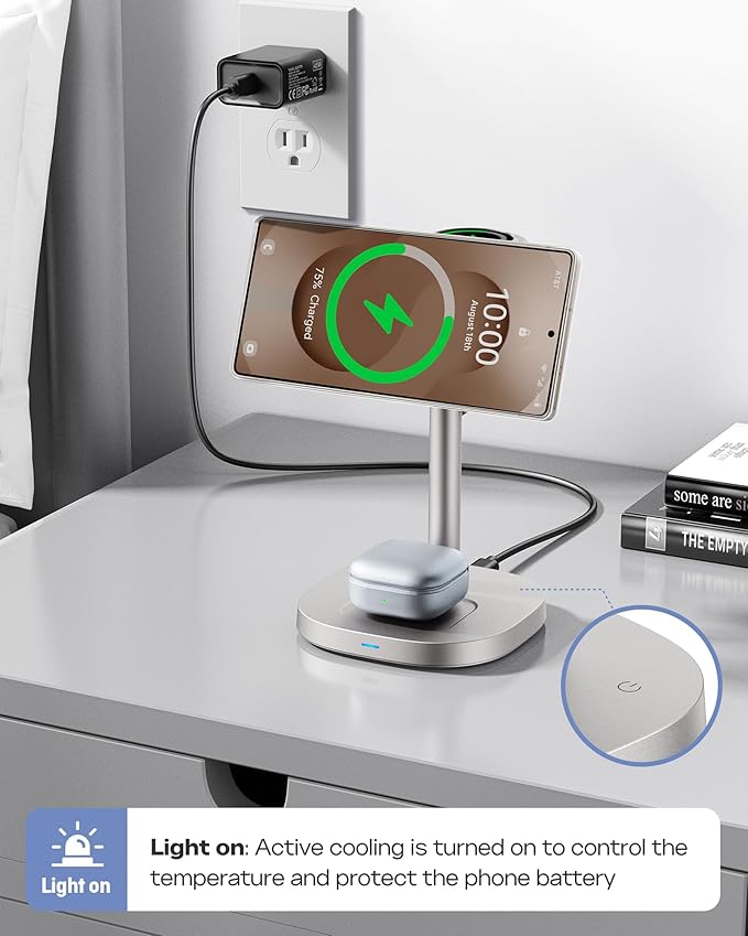 Augnner Magnetic Wireless Charger for Samsung, 15W Certified Fast 3 in 1 Charging Station with TEC Active Cooling Compatible with Samsung Galaxy S26Ultra/S25/Z Fold /Flip7, Samsung Watch/ Buds4Pro