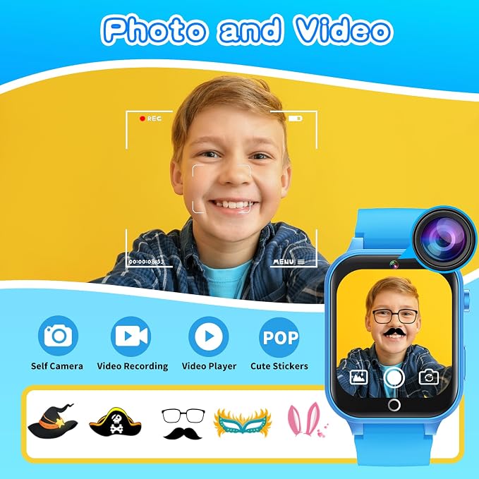 Cosjoype Kids Smart Watch for Kids with 26 Puzzle Games HD Camera Video MP3 Player Habit Tracking Learn Card Flashlight 12/24 hr Kid Watches Gift for 5-12 Year Old Boys Toys for Kid