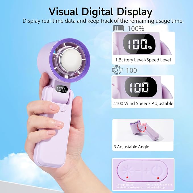 Portable Handheld Fan with Ice Cooler – 13000RPM Turbo Fans, 3-in-1 Rechargeable Mini Personal Fan, 100 Adjustable Speeds, 3600mAh Battery, for Travel, Outdoor, Office, and Personal Use