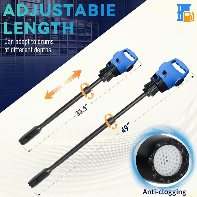 Electric Drum Pump, 55 Gallon AC/DC Drum Transfer Pump with Adjustable Suction Tube, Portable Electric Barrel Transfer System for Oil, Diesel, DEF, Water, Automotive & Industrial Use