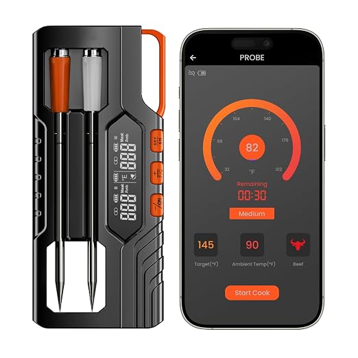 Foricom Smart Bluetooth Wireless Meat Thermometer, Instant Read Digital, Waterproof, 500ft Range, Dual Sensor Accuracy for BBQ, Grilling, Oven, Smoker, Ideal for Meat, Kitchen and Outdoor Cooking
