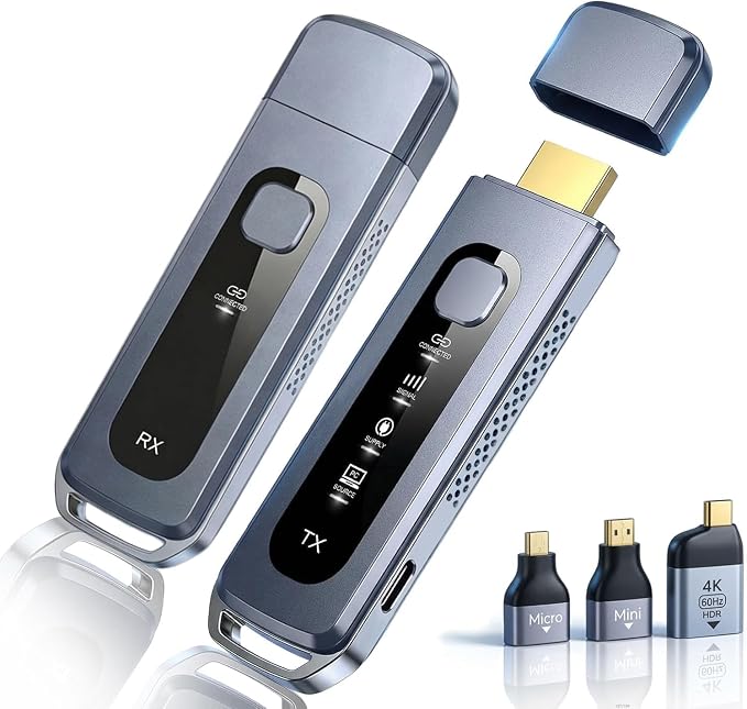 Wireless HDMI Transmitter and Receiver 165FT/50M, No WiFi Required, Plug & Play, Dual-Band 5G/2.4G, 4K Decoding 1080P@60Hz Low Latency, HDMI Extender for TV, Projector, Home Theater, Gaming