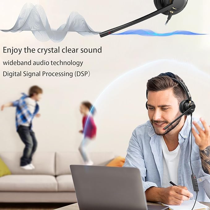 Arama USB Headset with Microphone for PC, Computer Headset with Microphone, Noise Cancelling Adjustable Volume Control Lightweight, for Laptop Business Skype UC Webinar Call Center Office