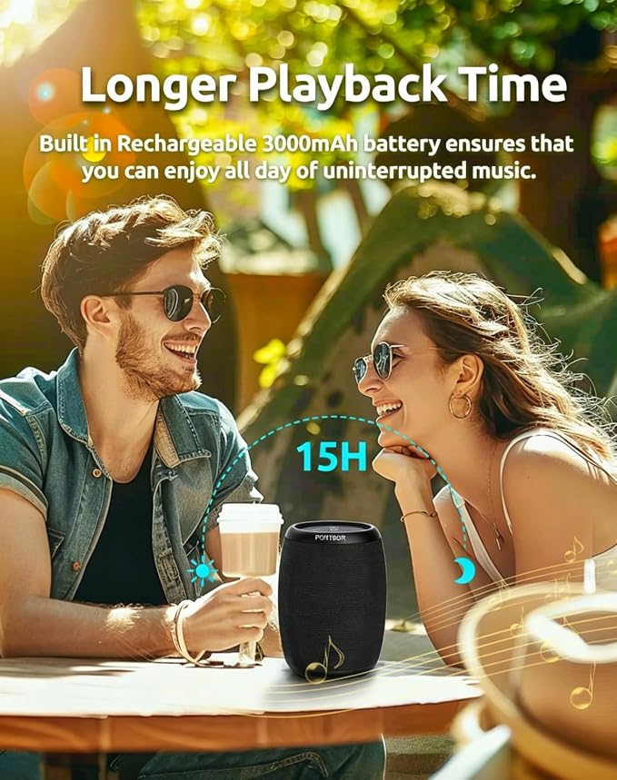 Bluetooth Speaker, Portable Wireless Speaker with Powerful Loud Stereo Sound, BT5.3, IPX5 Waterproof, TWS Pairing, for Outdoor Home Party Camping, Beach Essentials Electronics, Ideal Gifts (Black)