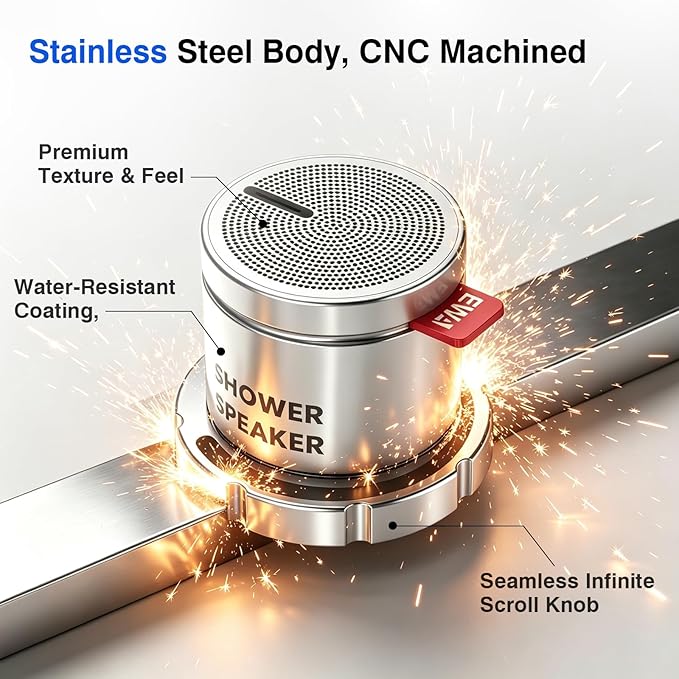 EWA Shower Speaker ,Magnetic Volume Knob Bluetooth Speaker with Phone Stand,Metal Portable Wireless Mini Speakers Waterproof ,for Bathroom Gym Home Kitchen,Birthday Gifts for Adults Teens
