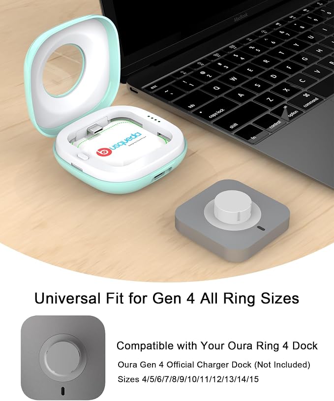 Portable Charging Case Compatible with Oura Ring 4 Charger, Fits All-Sized Ring Gen 4, Up to 10 Ring Charges,Green (Official Charger NOT Included)