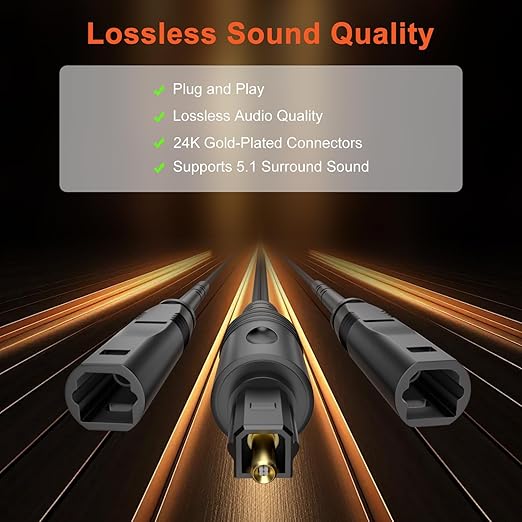 VANAUX Optical Audio Cable, Digital Optic Cord for Soundbar[Cotton Braided,Metal Case,Gold-Plated Plug] Toslink S/PDIF Cable for Home Theater,Sound Bar,TV,PS4 (1ft/0.3m)