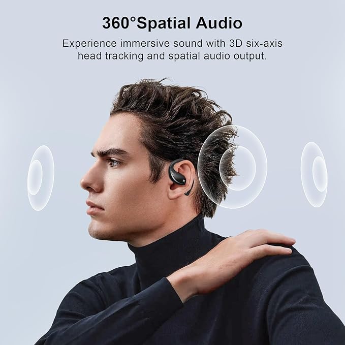 Open Ear Clip Wireless Earbuds Bone Conduction Headphones, Bluetooth 5.4, Conduction Headphones with 60Hrs Stereo Sound, Open Ear Design for Running Fitness,Built-in Mic,LED Display Charging Case