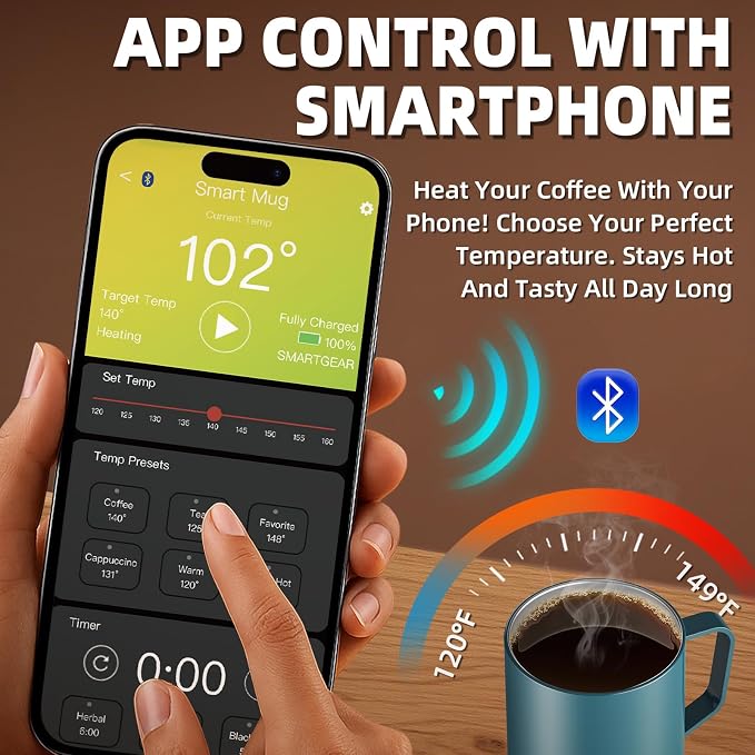 Magnetic Charging Rechargeable Self Heating Coffee Mug, Fast Heating & High Temperature 14Oz APP-Controlled Smart Coffee Cup Warmer, 120 Mins -Hot Up to 149℉ Smart Mug Warmer, Gifts for Women and Men