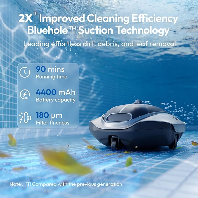 (2026 New) BUBLUE Bubot 300P Pool Vacuum for Above Ground Pool, Robotic Pool Cleaner with Powerful Suction, DirtLock Tech 2.0, LED Indicator, Self-Parking, Dual Filters, Up to 850 Sq.Ft, Snow