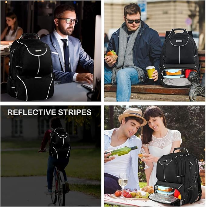 VECKUSON Lunch Bag Backpack, Insulated Cooler Lunch Box Backpack, Extra Large Travel Laptop Backpack TSA Friendly RFID Computer College bag for Women Men Fits 17.3 Inch Laptop