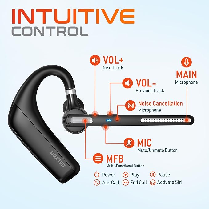 Ultralight Bluetooth Headset with Noise Cancelling Microphone, Bluetooth Earpiece with Carrying Case, Wireless Headset for PC/Laptop, Compatible with MS Teams, Zoom, Google Meet, and More - Black