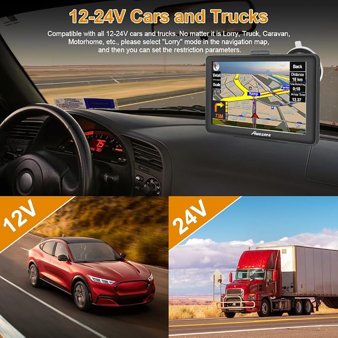 AWESAFE GPS Navigator for Car 7 inch Touch Screen Voice Prompts Turn Direction Speed Limit Warning Free Update Map