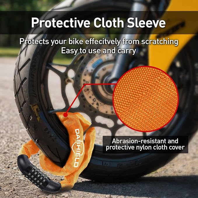 Bike Chain Lock Security 5 Digit Resettable Combination, 51.2 inches Heavy Duty Anti Theft Lock Chain for Bicycle, Motocycle, Scooter, Gate, Fence (Orange, 4.2ft)