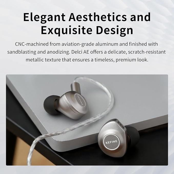 Delci AE Hi-Fi IEMs, 10mm DLC+PU Dynamic Driver in-Ear Monitors with Interchangeable Tuning Nozzles, CNC Aluminum Wired Earphones, Detachable Hybrid 164-Core Silver-Plated Cabl (Silver, 4.4mm)