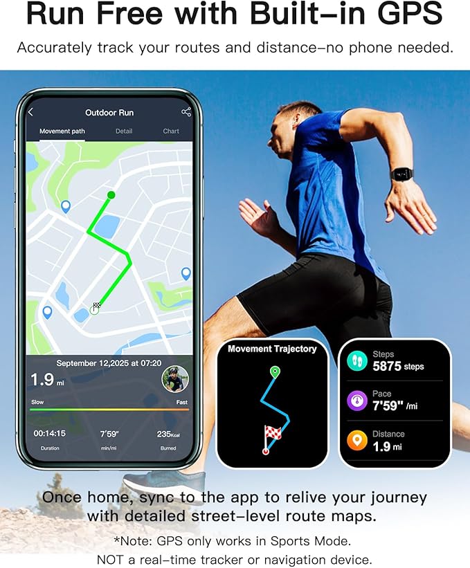 Smart Watches for Men Women with GPS Built-in, Answer/Make Calls, 1.95" Smartwatch for iPhone/Android Phones, Fitness Watch with Heart Rate/Sleep Monitor 100+ Sports Modes IP68 Waterproof (Black)