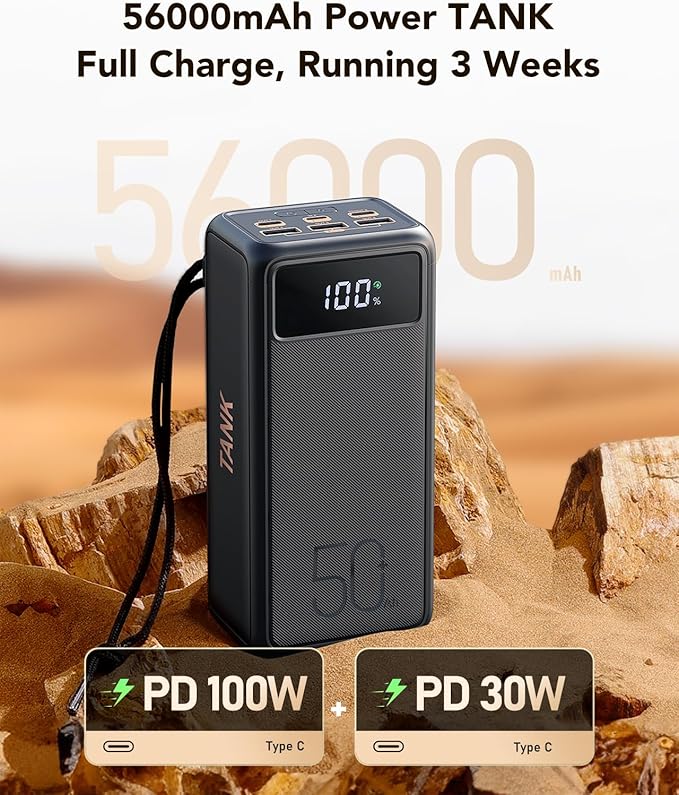 Power Bank 56000mah 100w Portable Charger Fast Charging Power Tank USB C with Emergency LED Flashlight Large Capacity External Battery Pack for iPhone Samsung Laptop for Outdoor Camping Travel