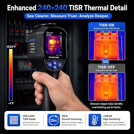 Thermal Imaging Camera, Dual-Light Infrared Thermal Camera for Home Inspection | 240×240 TISR Thermal Imager IR Camera, Smart Modes, 25Hz and -4°F to 1022°F for Water Leaks, HVAC, Electrical, Plumbing