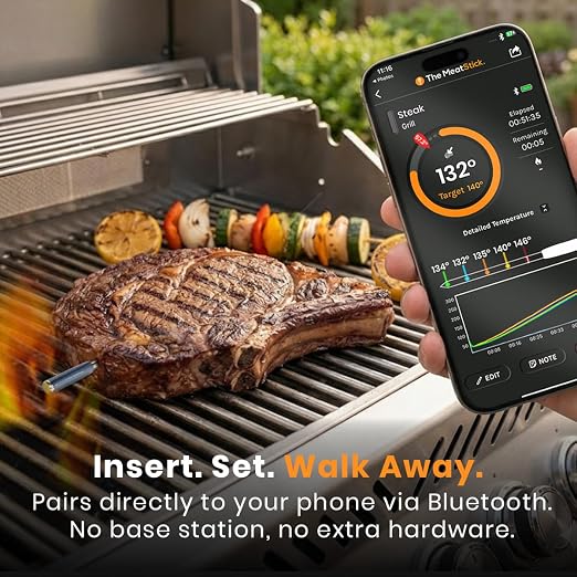 MeatStick V Forge 4-Probe Set Wireless Meat Thermometer – WiFi BBQ Thermometer with Wired Grate-Level Ambient Probe, 5 Sensors, 50+ Hr Battery, 1200°F, for Smokers & Pellet Grills