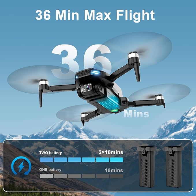 2K Drone with Camera for Adults & Beginners, Foldable FPV Mini Drone with Brushless Motor, 36 Min Flight Time, 2 Batteries, One-Key Takeoff/Landing, Gesture Selfie, Carrying Case