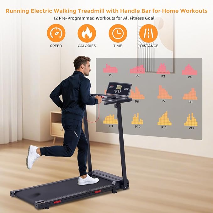 Walking Pad Treadmill with Incline and Handle Bar, 3.0HP Electric Under Desk Treadmill for Home Small Space, 0.6-7.6MPH Portable Mini Exercise Treadmills, 350LBS Capacity