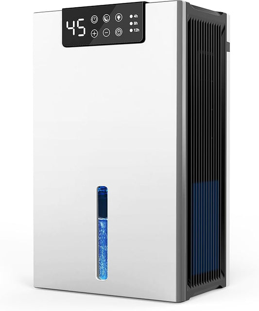 KeepGlad Dehumidifier, 98OZ Dehumidifiers for Home(1000sq.ft), Humidity Display Dehumidifier for Basement Bathroom Bedroom, Auto Shut Off, Washable Filter, Drain Hose, Timer, 7 Ambient Lights, Silver