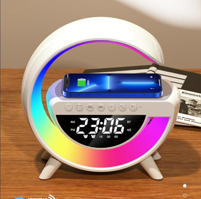 15w Wireless Charging Ambient Light Bluetooth Speaker Alarm Clock Multifunctional G-Type Colorful Bedroom Light Desktop Creative Ornament