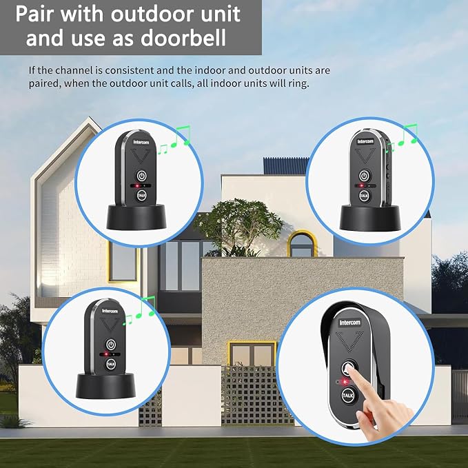 Doorbell Wireless for Home, Wireless Intercom System 4900ft Long Range,Two Way Intercom Doorbell with 3 Volume Levels,20 Ringtones,Intercoms for Home Classroom Business,2 Pack