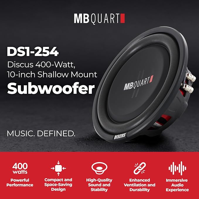 MB Quart DS Inch Shallow Space Saving Slim Subwoofer Car Speakers with Dual Voice Coil for Vehicle Sounds Audio Systems, Black