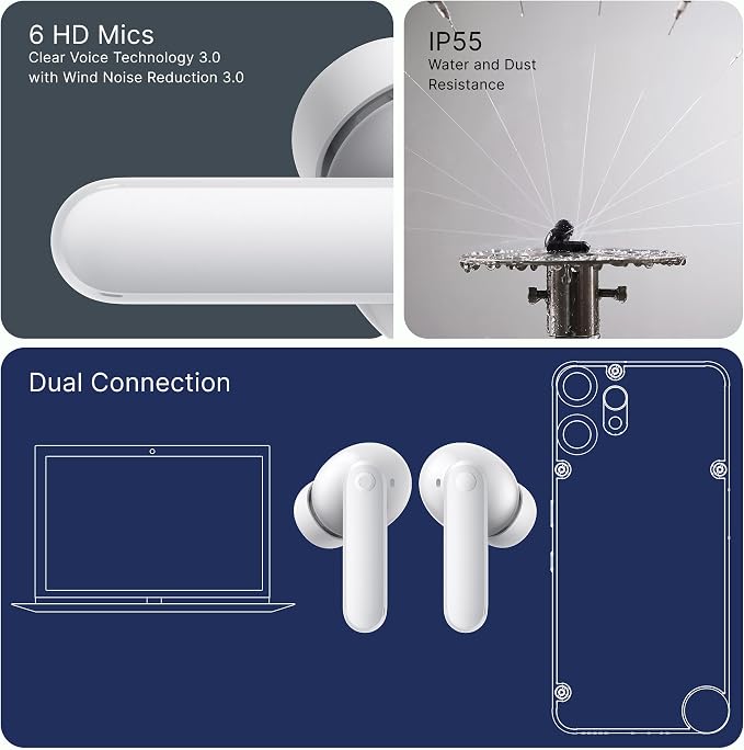 CMF Buds 2 Plus Wireless Earbuds Adaptive Noise Cancelling, Hi-Res Audio Bluetooth Headphones, 12mm Drivers for Deep Bass, 50dB ANC 61.5H Playtime, Sport Ear Buds with 6 Mics, Light Grey