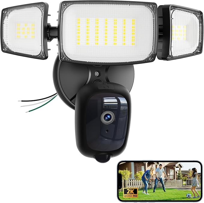 Olafus Floodlight Camera Outdoor – 2K QHD Security Cam with Motion-Activated Flood Lights, Custom Detection Zones, Color Night Vision, 2-Way Talk & 55W Dimmable Lighting Black